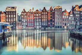 Decorative image of Amsterdam-style row buildings